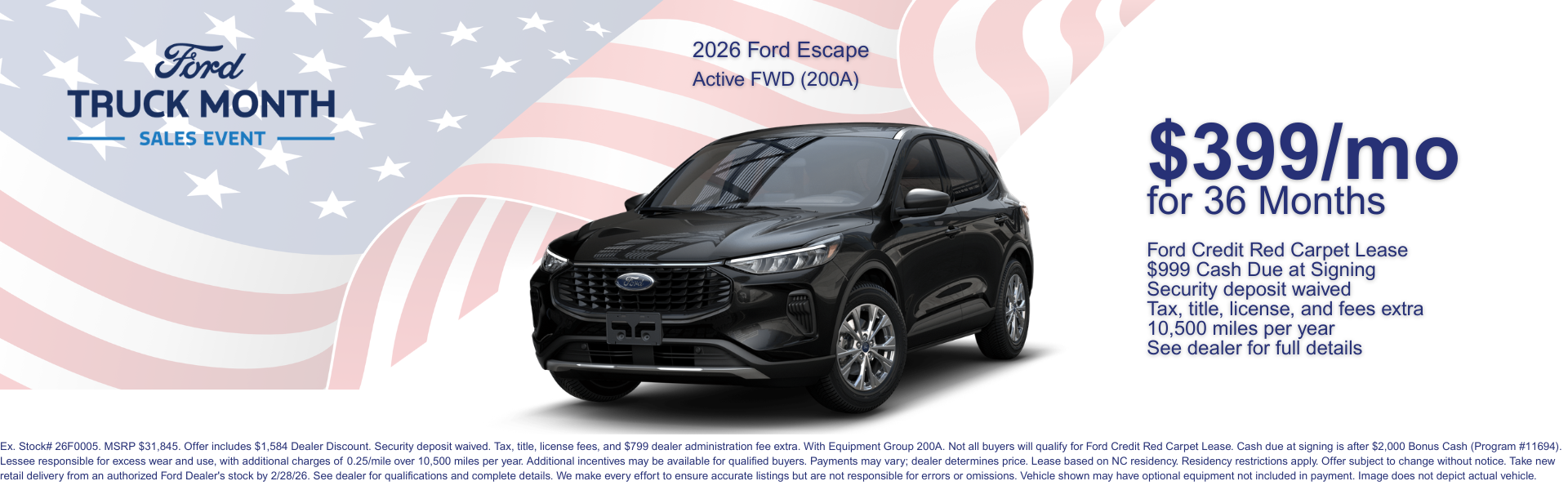 2026 Ford Escape Active Lease Special